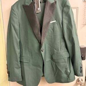 Green Blazer with Black Lapel and Pants